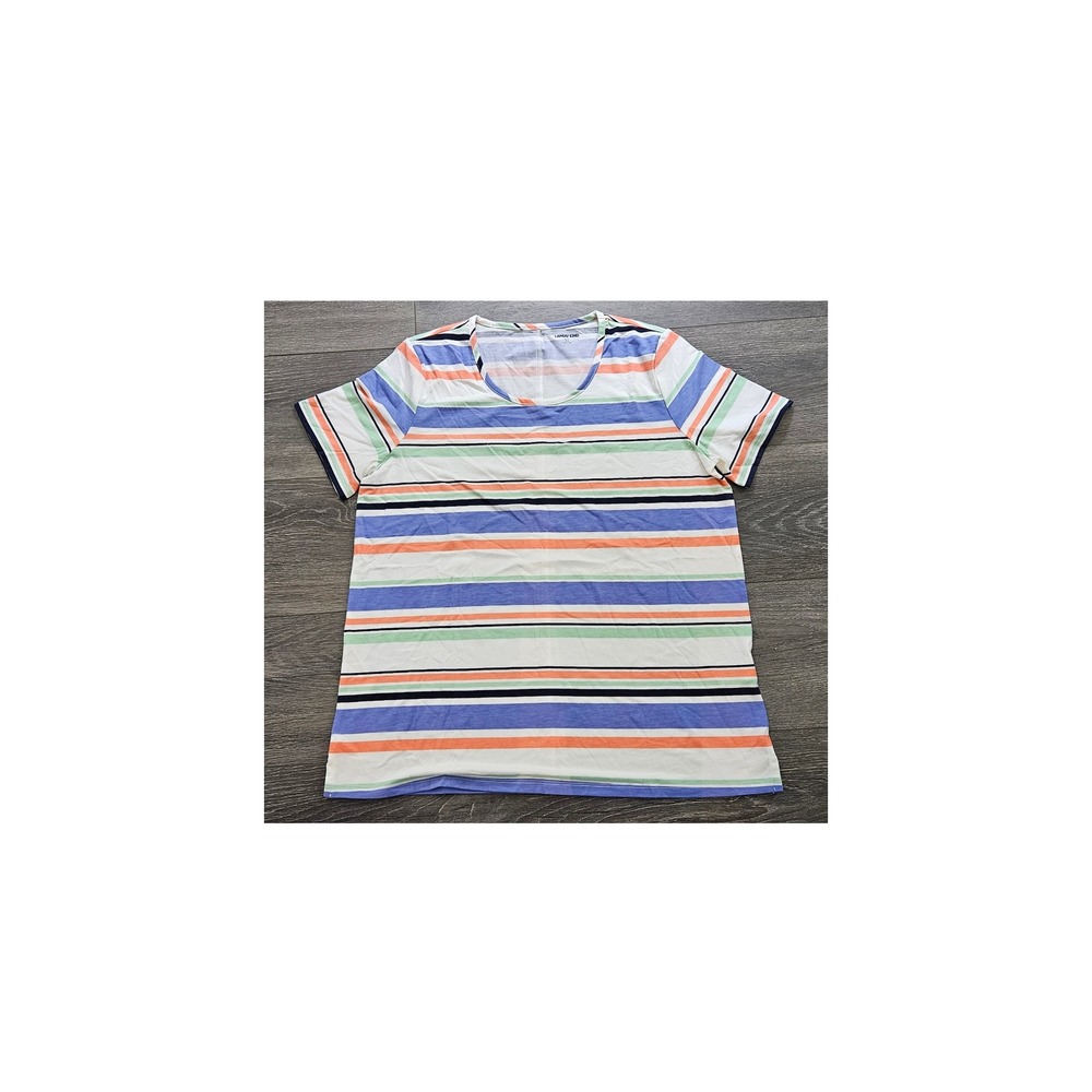 Lands' End Striped V Neck‎ T Shirt Womens L Tall 14-16 Casual Top